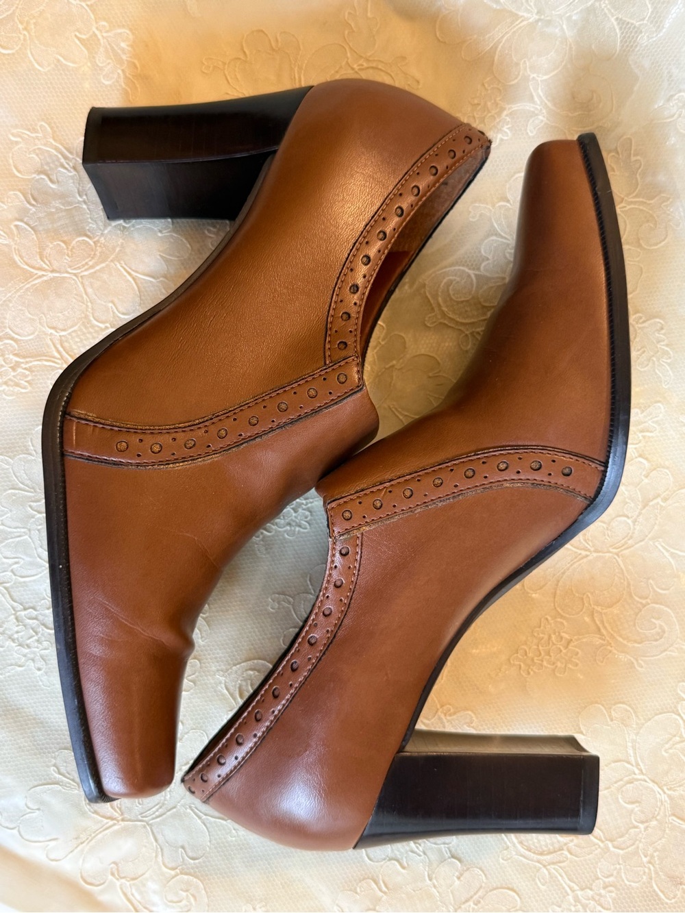 Franco Sarto Tan Brown Leather Block Heel Booties